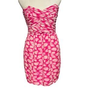 Shoshanna Size 4 Silk Strapless Mini Cocktail Dress Pink White Tie Dye
